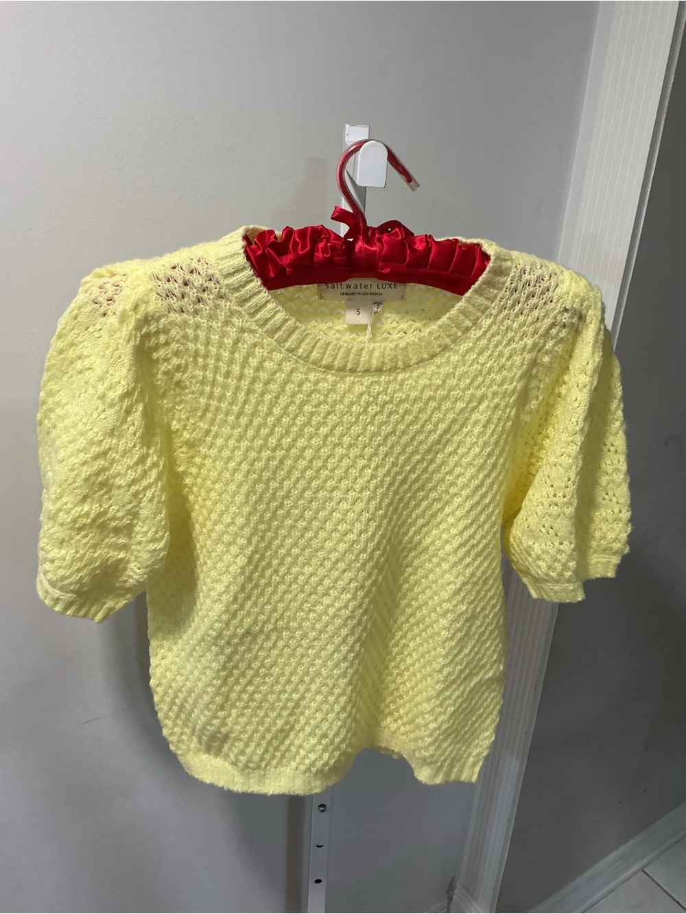 saltwater LUXE Sunny Yellow Short Puff-Sleeve Knit Sweater